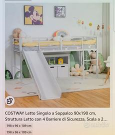 Letto a soppalco singolo in faggio massiccio 