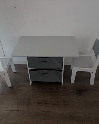 set tavolino + 2 sedie bambini con contenitori 