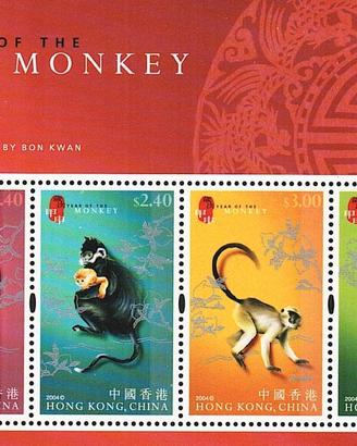 HONG KONG 2004 ANNO DELLA SCIMMIA FOGLIETTO MNH