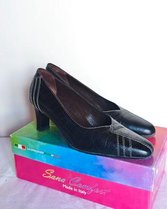 Scarpe Décolleté Vintage Pelle Nero 38.5 Sana Comf