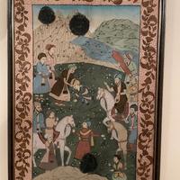 Coppia di dipinti indiani su seta con cornici