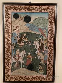 Coppia di dipinti indiani su seta con cornici