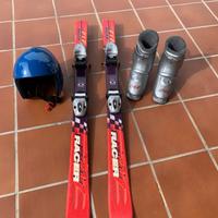 Sci, casco, scarponi e bastoncini Racer