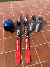 Sci, casco, scarponi e bastoncini Racer