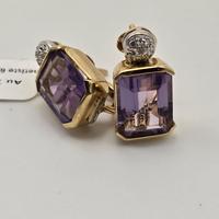 Orecchini Oro Giallo 18 Kt Ametiste e Diamanti
