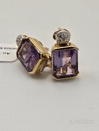 Orecchini Oro Giallo 18 Kt Ametiste e Diamanti
