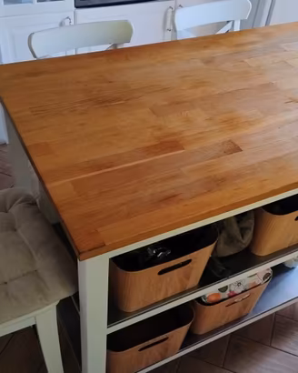 tavolo alto lavoro Ikea con ripiani in acciaio