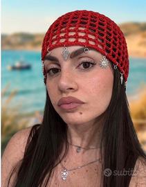Cappello berretto a rete all’uncinetto, in cotone
