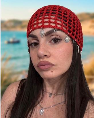 Cappello berretto a rete all’uncinetto, in cotone