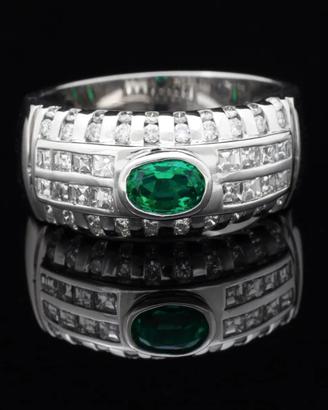 ANELLO IN ORO 18 KT BRILLANTI 1.20 CT E SMERALDO