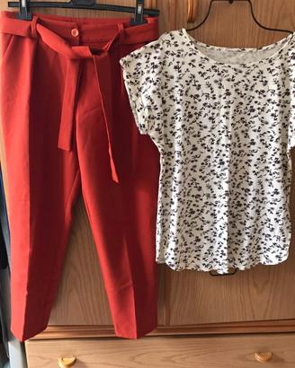 Completo pantaloni arancio bruciato e maglietta