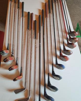 18 mazze da golf vintage con sacca in pelle e pall