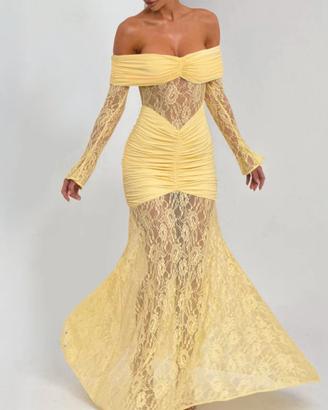 abito elegante in pizzo giallo 