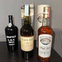 bowmore 8 year, caol ila, champagne e porto