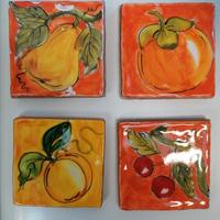 set 4 mattonelle di ceramica dipinte a mano 