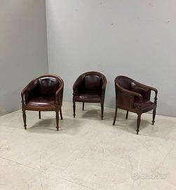 TRE POLTRONE INGLESI DA CLUB IN ROVERE E PELLE