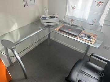 Scrivania angolare vetro