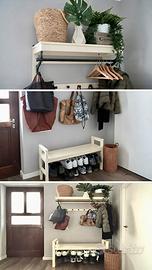Rastrelliera con panca per ingresso in legno