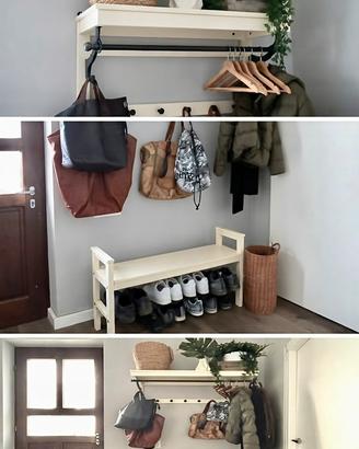 Rastrelliera con panca per ingresso in legno