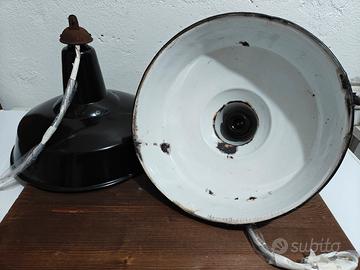 Coppia Di Lampade Industriali Vintage Anni 50 