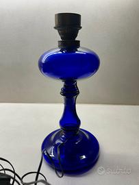 Base Lampada Vetro Blu Cobalto Vintage Anni 50/60