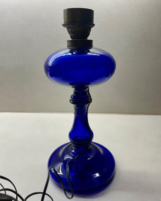 Base Lampada Vetro Blu Cobalto Vintage Anni 50/60