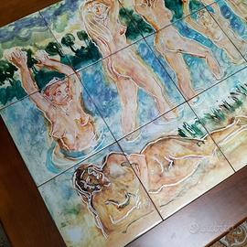 Tavolo con formelle scultore Ilario Fioravanti