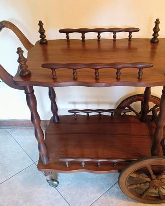 Carrello Portavivande Legno Noce Anni 60 Vintage