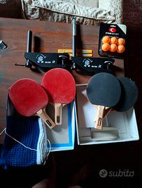 set completo per ping pong (racchette, rete, palli