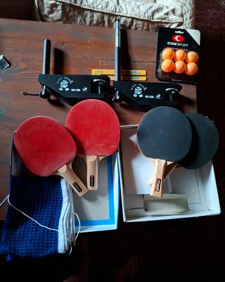 set completo per ping pong (racchette, rete, palli