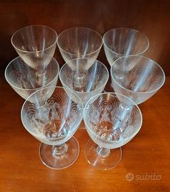 8 Bicchieri in cristallo vino-acqua serigrafati