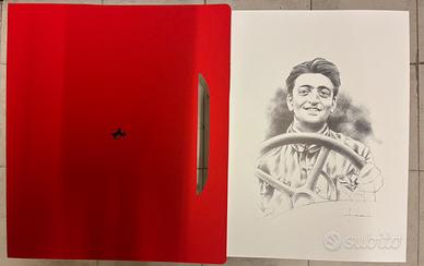 Litografia Enzo Ferrari giovane al volante.