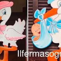 Cicogna nascita di Benvenuto  in legno