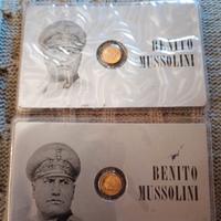 Due Monete dorate Benito Mussolini commemorative