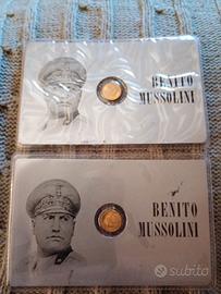 Due Monete dorate Benito Mussolini commemorative