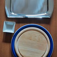 Piatto con tagliere, vassoio acciaio e ciotola cer