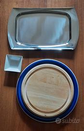 Piatto con tagliere, vassoio acciaio e ciotola cer