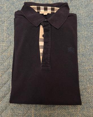 Polo Burberry manica lunga, blu, tg L