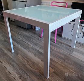 Tavolo bianco vetro 90x90 allungabile 180x90 