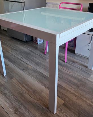 Tavolo bianco vetro 90x90 allungabile 180x90 
