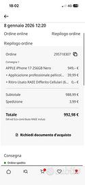 iPhone 17, 256 gb colore nero, tre mesi di vita