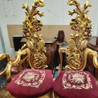 Sedie Barocche Dorate in Velluto Rosso Ricamato
