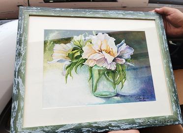 Quadro originale “Peonie in vaso”