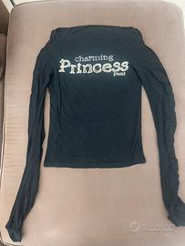 T-shirt manica lunga nera con perle e strass Phard