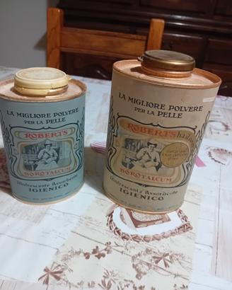 coppia di barattoli di borotalco