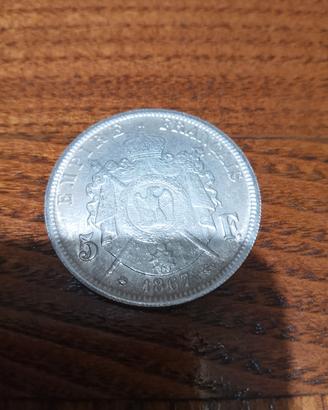 Moneta 5 Franchi Argento 1867 - Napoleone III - Im