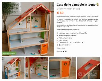 Casa delle bambole in legno a 3 piani