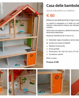 Casa delle bambole in legno a 3 piani