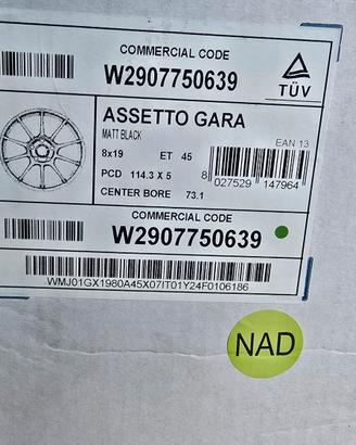 Cerchione Sparco Assetto Gara 8x19 ET45 114.3x5