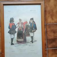 Trittico di rare litografie di COSTUMI SARDI